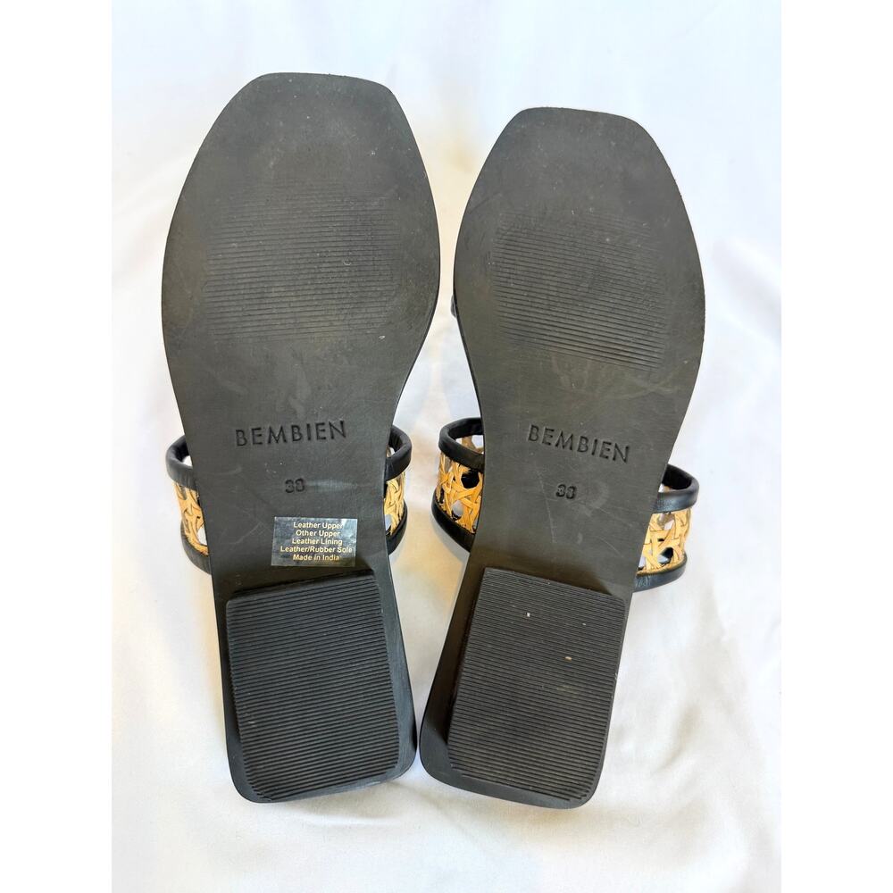 NWOT Bembien Paloma Slide Black Leather Woven Rattan Straps, 38, US 7.5 / 8 - Picture 4 of 4